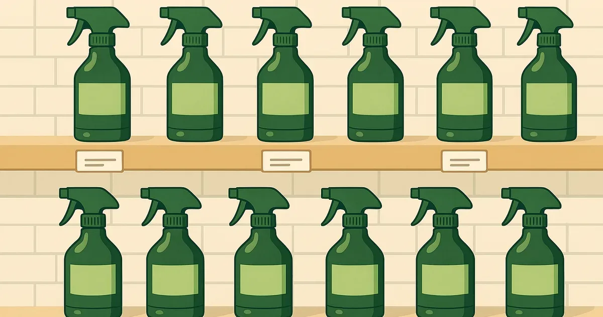 Enzyme cleaner bottles displayed on a retail store shelf with price tags