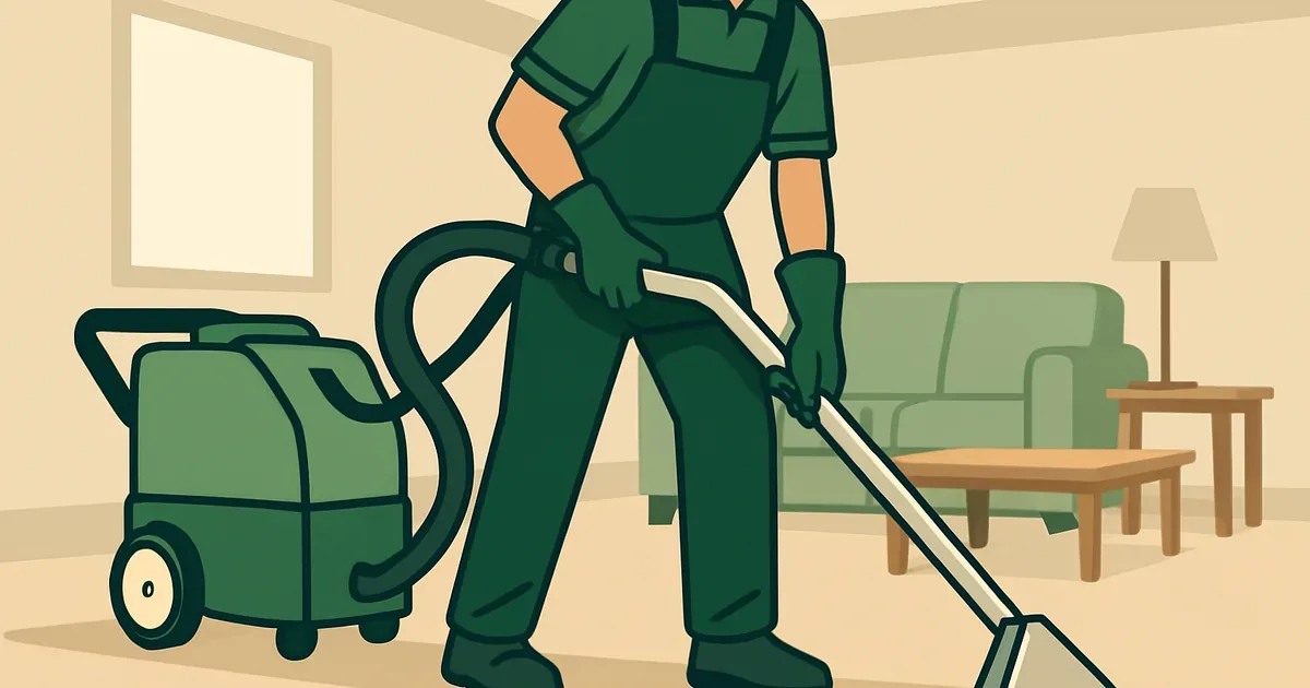 Professional carpet cleaner using extraction equipment on residential carpet