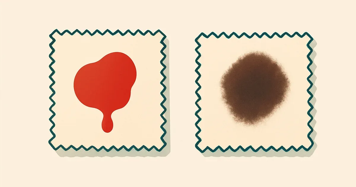 Fresh red blood stain versus dried brown blood stain on fabric