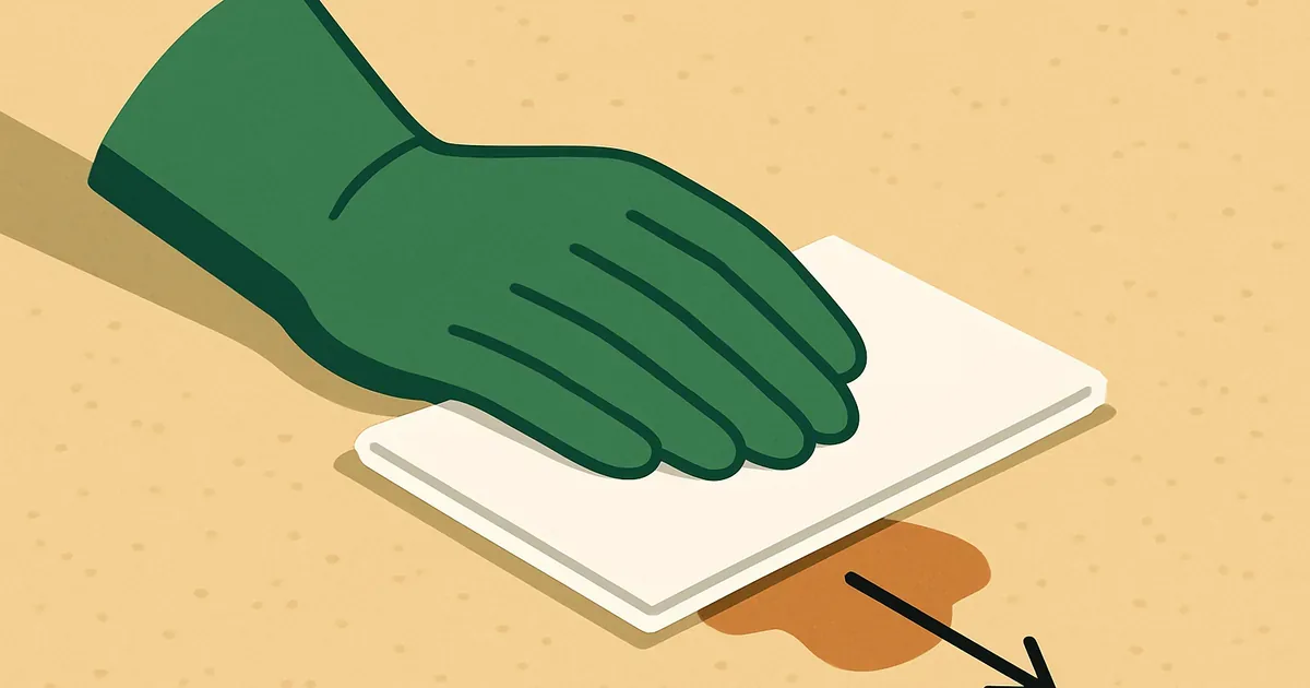 Blotting a carpet stain from outside edges inward with a paper towel