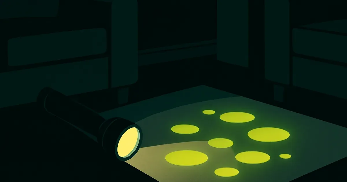 UV blacklight revealing hidden dog urine stains on carpet