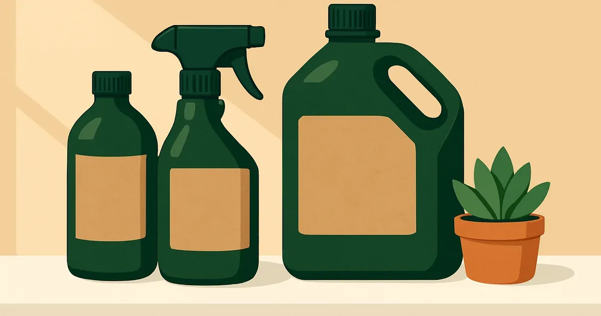 Assorted biological cleaner bottles with natural eco-friendly styling on a shelf